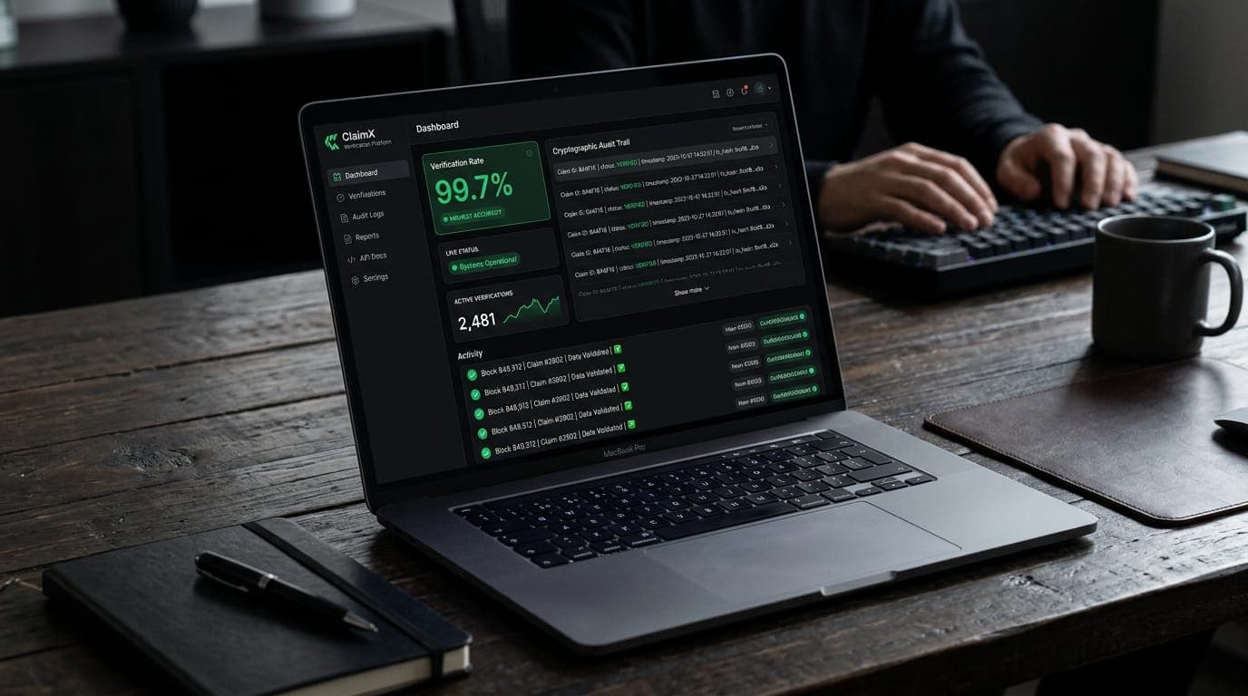 ClaimX verification platform telemetry interface on laptop