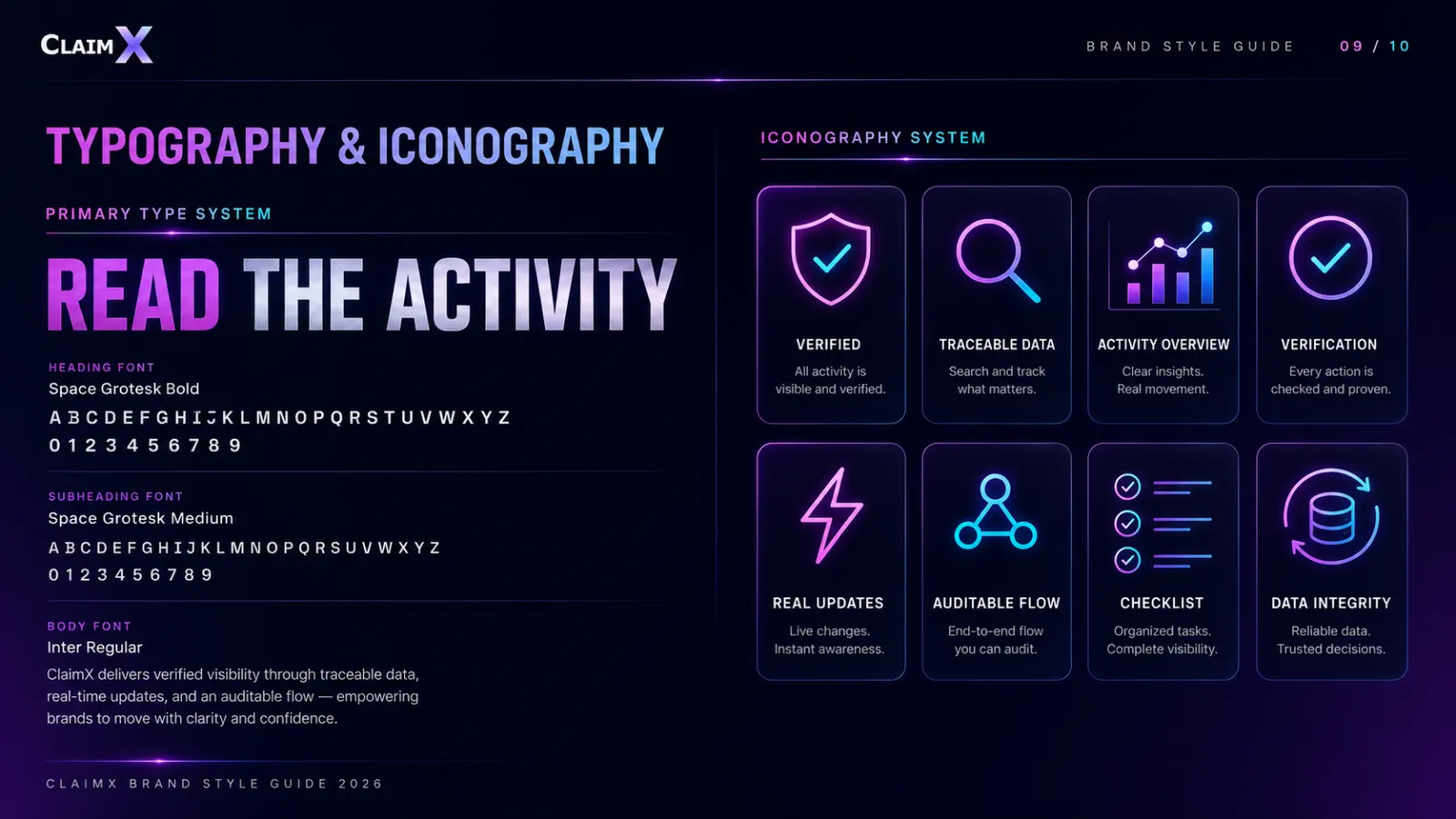 ClaimX typography and iconography