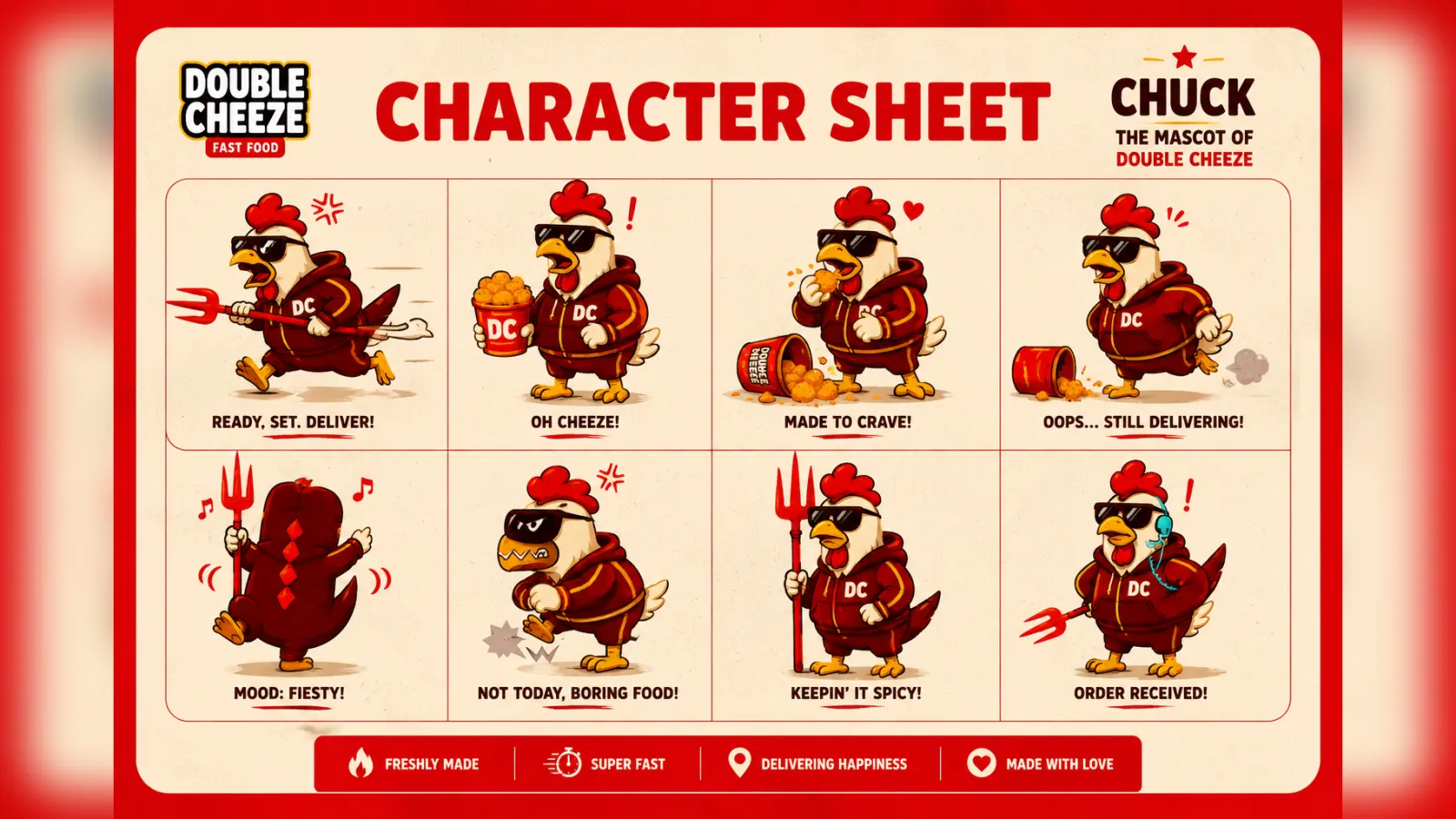 Chuck mascot action poses