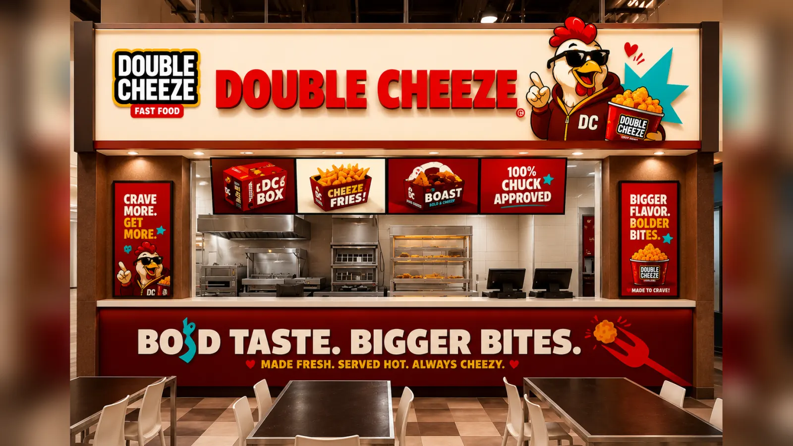 Double Cheeze restaurant storefront mockup